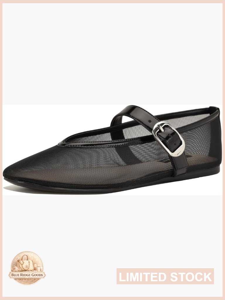Almond Toe Mary Jane Flats With Buckle Strap - Square Toe Dress Shoe